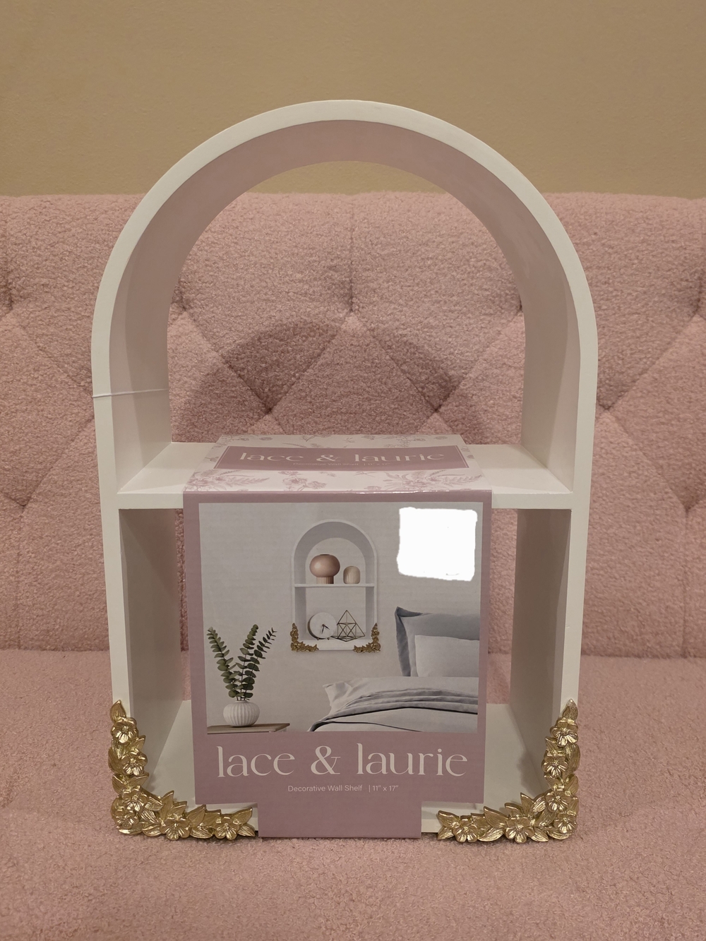 Lace & Laurie White Decorative Wall Shelf with Gold Accents